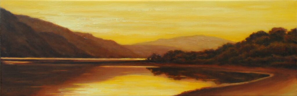 Evening At The Lake 8x24 oil on canvas