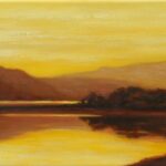 Evening At The Lake 8x24 oil on canvas