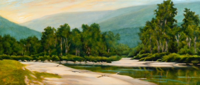 DOWN BY THE RIVER 12x28 oil on canvas